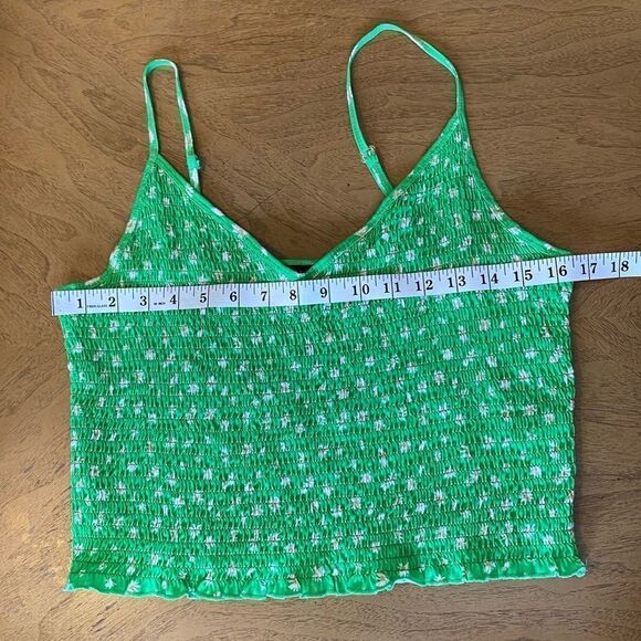 ASOS Kelly Green Floral Smocked Crop Tank Top Size 14 - Picture 6 of 6
